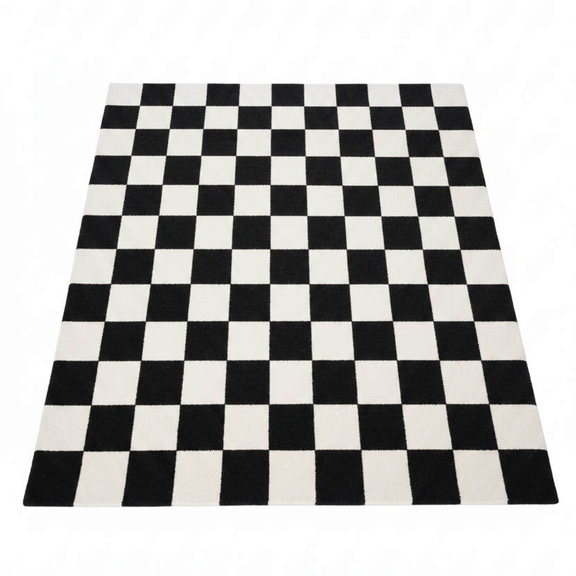 Black and White Checkered Rug - 4 by 6